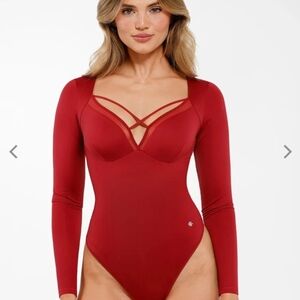 Women's Red Long Sleeve Bodysuit